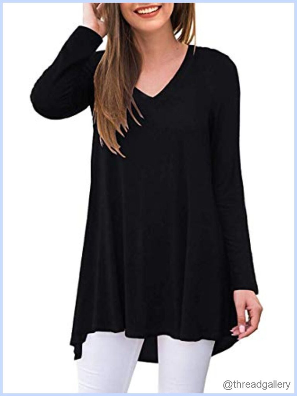 Womens V-Neck Tunic Top Long Sleeve Rayon Spandex Flowy Blouse for Leggings
